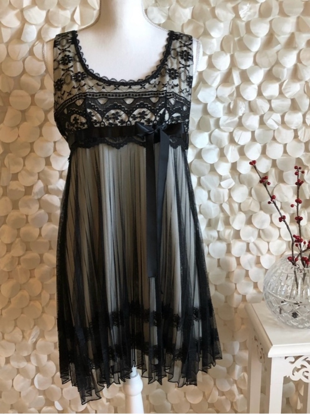 Ruby Rox Black Classy Lace Empire Babydoll Slip